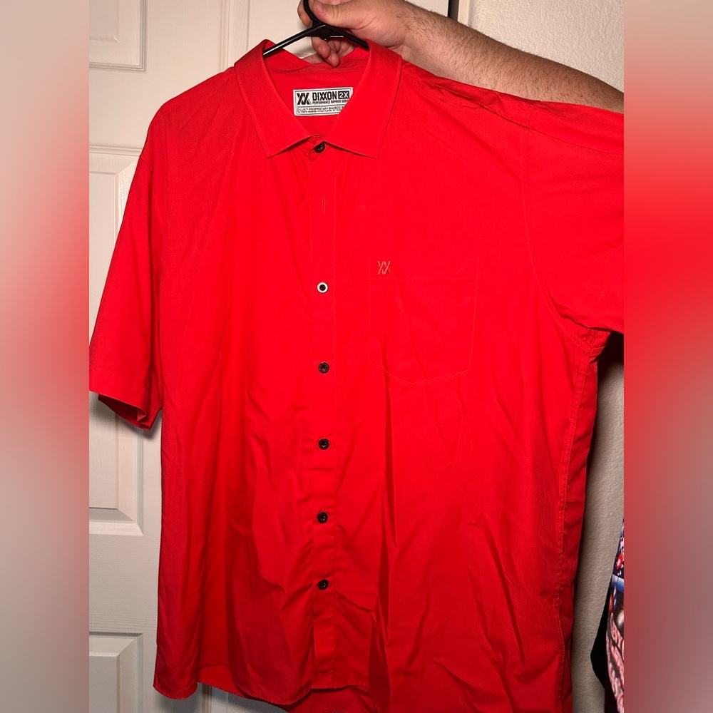 Dixxon bamboo blend short sleeve button up XXL EUC red orange
